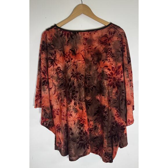 Cato Size 22/24W Kimono Sleeve Blouse Crochet Detail Burnt Orange Velvet Floral - Picture 2 of 9